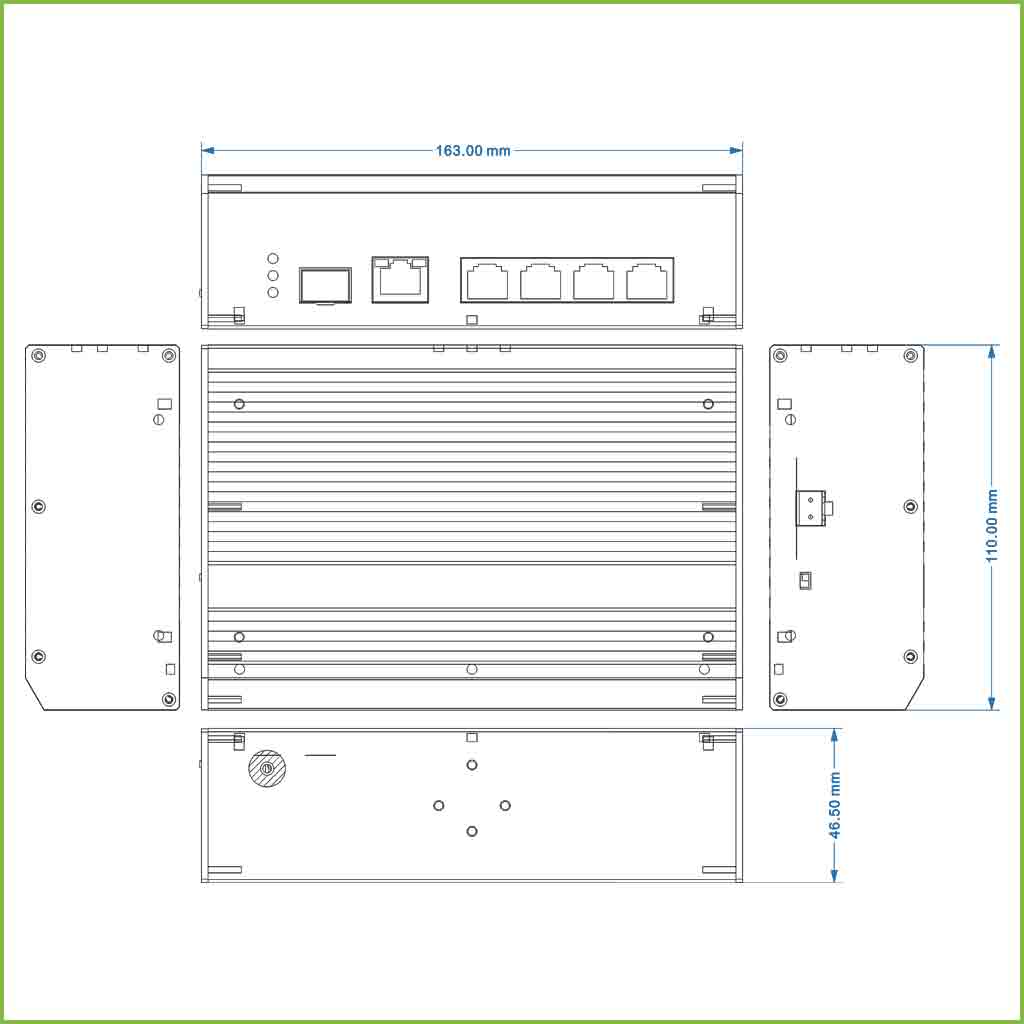 Switch Industrial PoE Watchdog 4 puertos Full-Gigabit + 1 Uplink Combo Gigabit/SFP 60W Redundant 802.3af/at 6KV - Modo CCTV VLAN