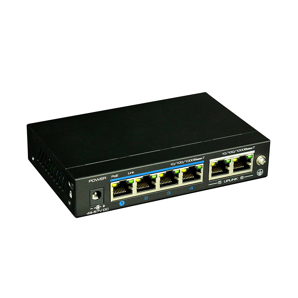 Switch PoE+ 4 puertos Gigabit + 2 Uplink Gigabit 60W 802.3af/at 6KV