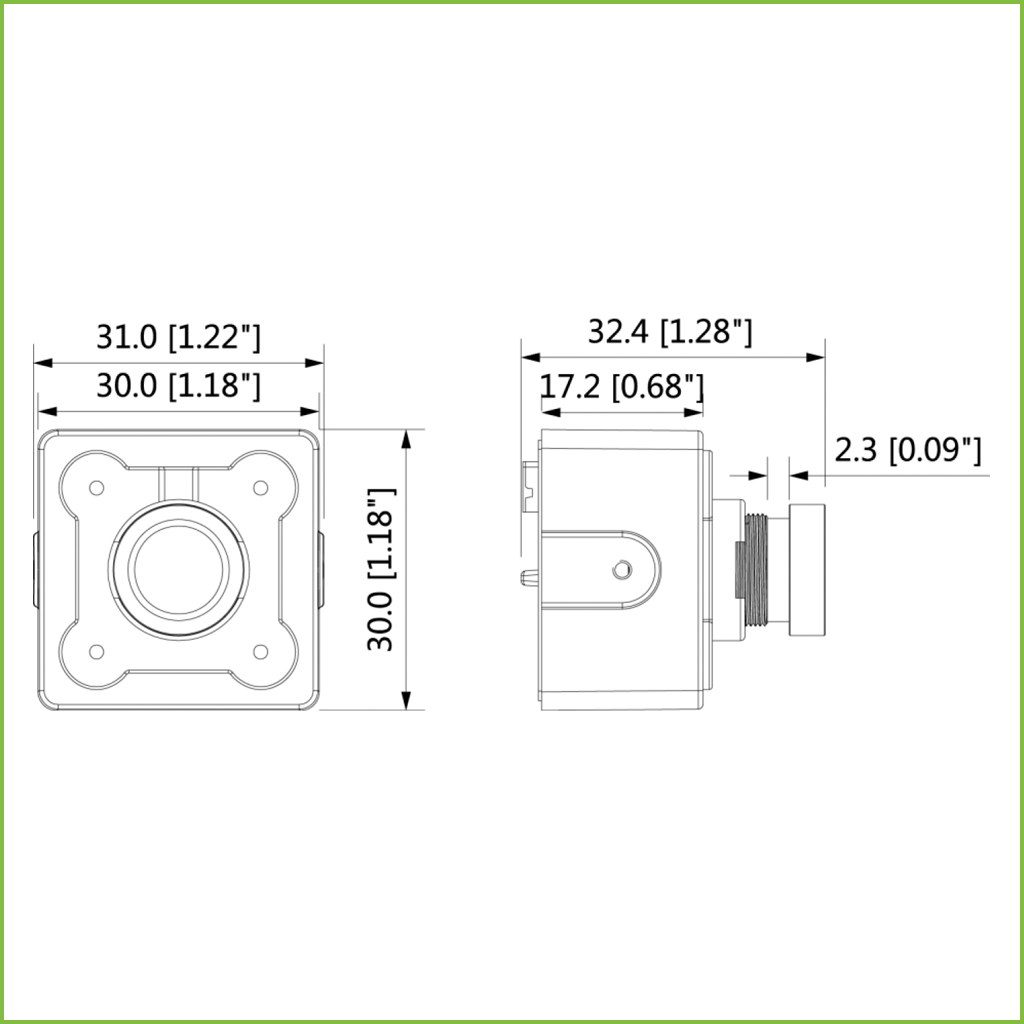 Unidad Cámara Rectangular 4M DN WDR Pinhole 2.8mm con 8m cable