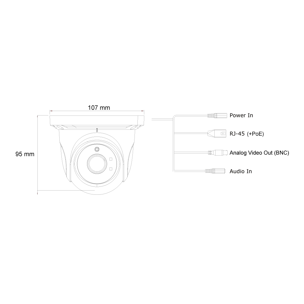 Cámara - Serie H.265 Eye-Sight, domo, IR 15M (2 LED Array), lente de 2.8mm 5MP con PoE