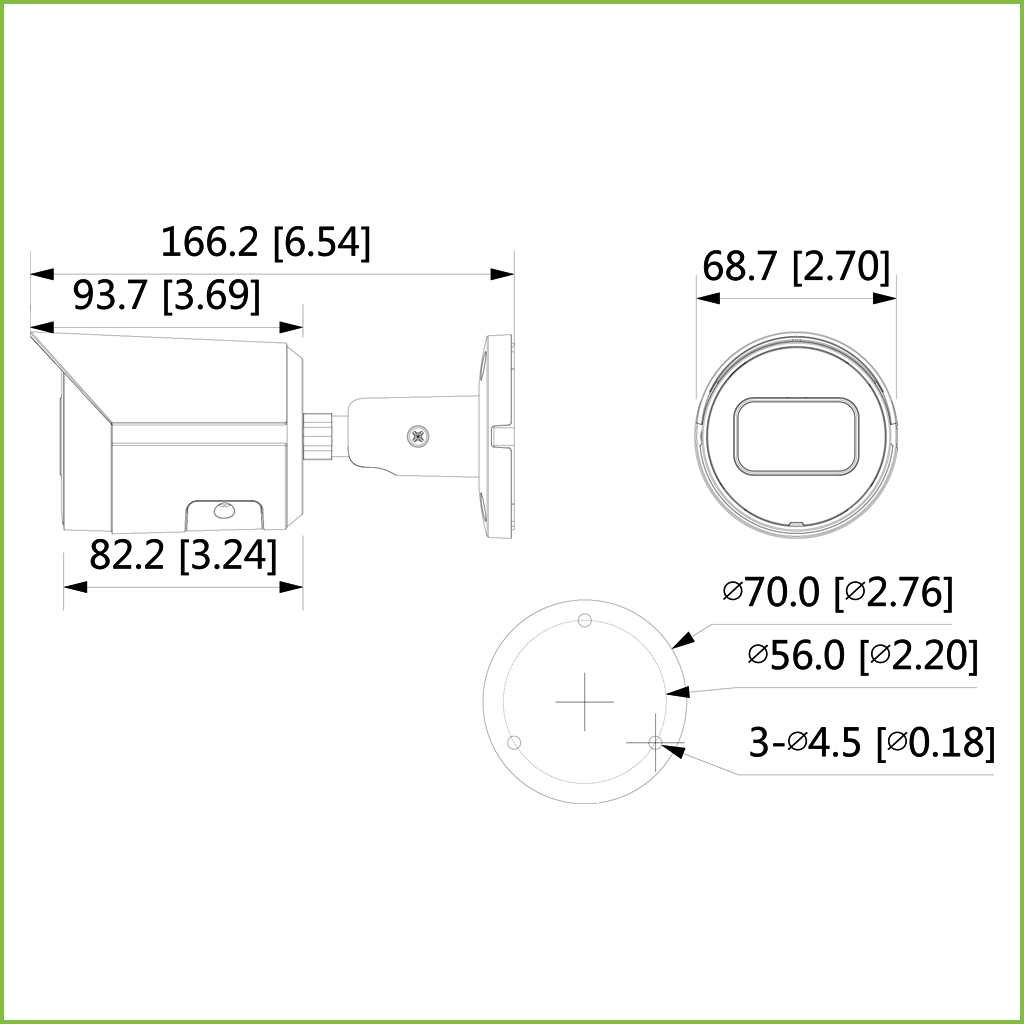 Tubular IP H265 2M DN dWDR Starlight IVS 3DNR IR30m 3.6mm IP67 PoE Color Negro