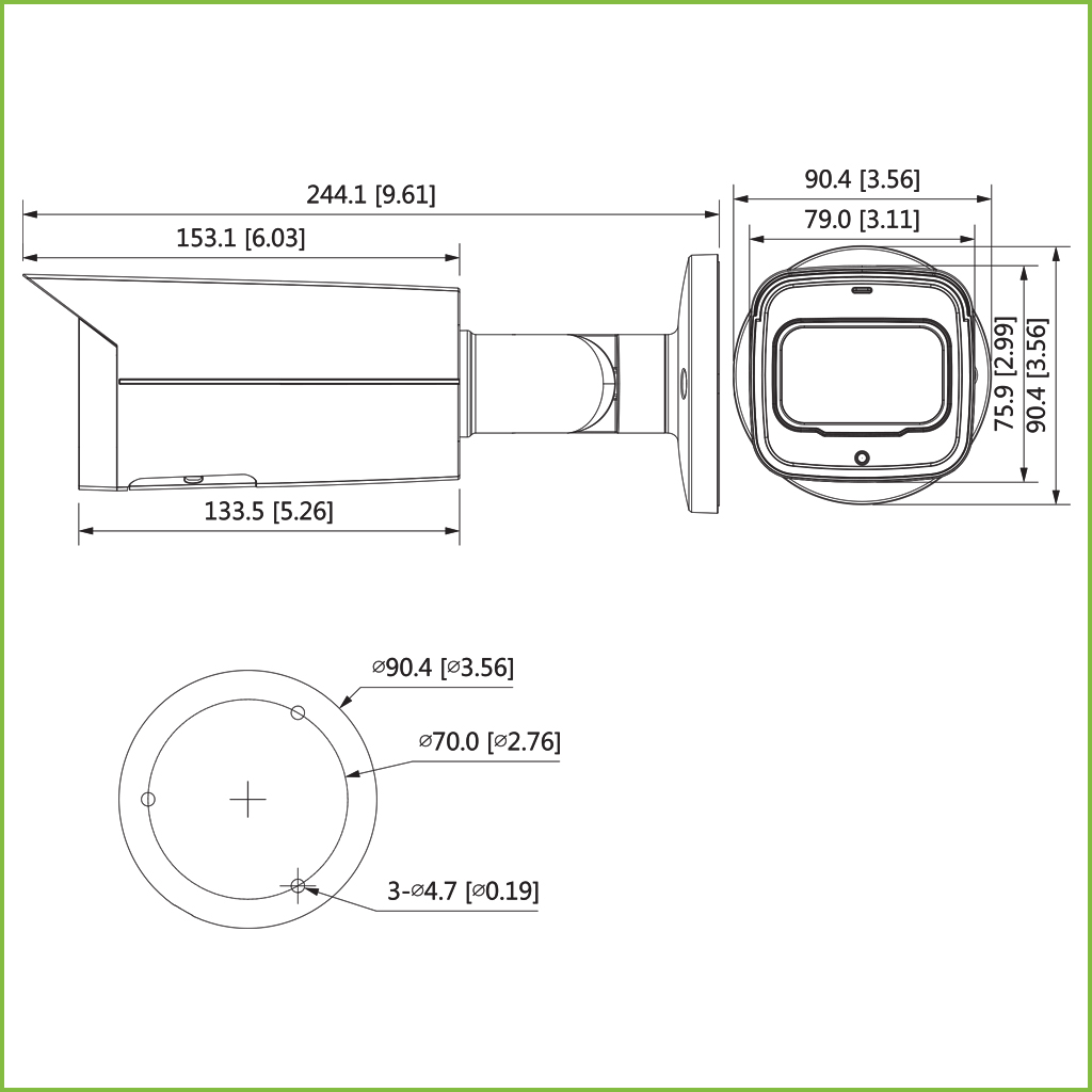 Tubular IP H265 2M DN WDR Starlight IVS 3DNR IR60m 2.7-13.5VFM IP67 PoE+ SD Color Negro