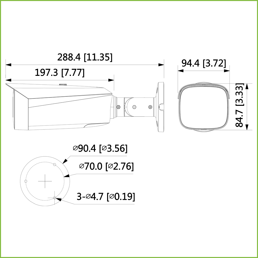 Tubular IP TiOC H265 5M WDR IVS SMD Iluminación 40m 3.6mm IP67 PoE MIC AUDIO E/S AI