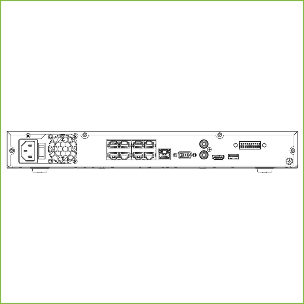 NVR 8ch 200Mbps 4K H265 HDMI 8PoE 2HDD