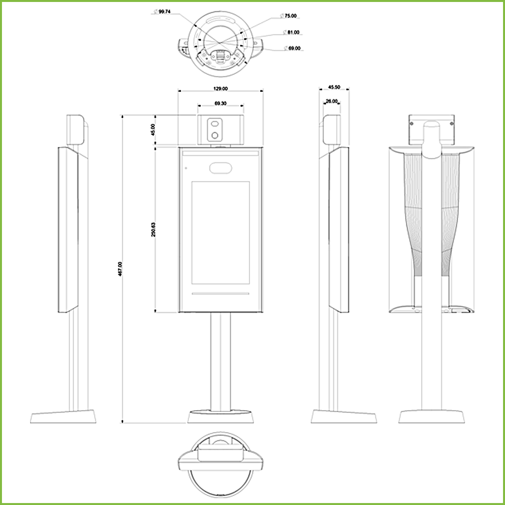 Lector Autónomo LCD táctil de Reconocimiento Facial+PIN y Temperatura corporal con pedestal