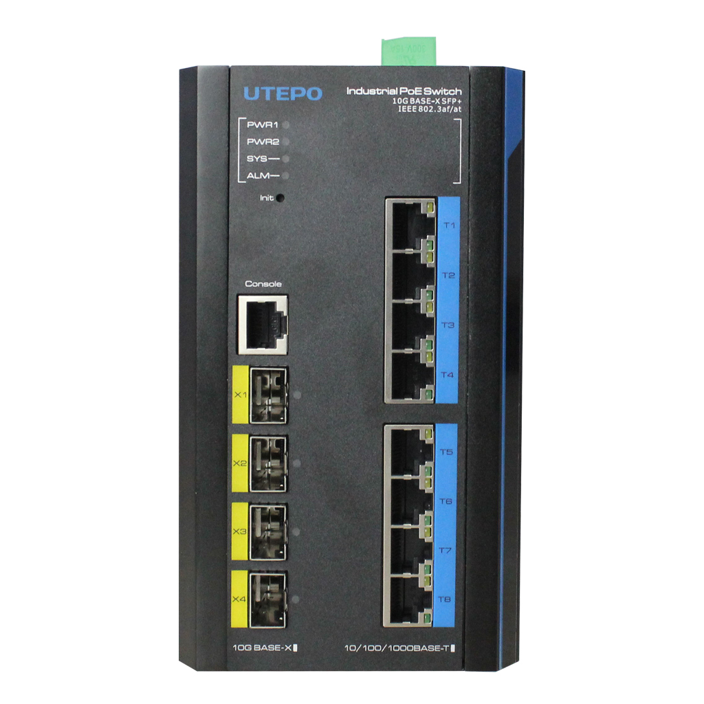 Switch Industrial Fast-Ring PoE 8 puertos Gigabit + 4 Uplink 10G SFP 240W 802.3af/at 6KV - Layer 3