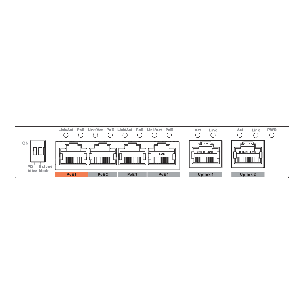 Switch PoE 2.0 4 puertos 10/100 +2 Uplink 60W 802.3at Layer2