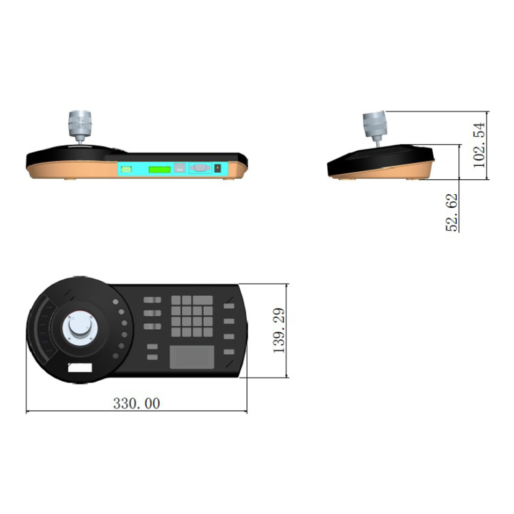 Teclado IP RS485/RS422/USB/RS232 para control PTZ DVR NVR 3 Ejes 12Vdc