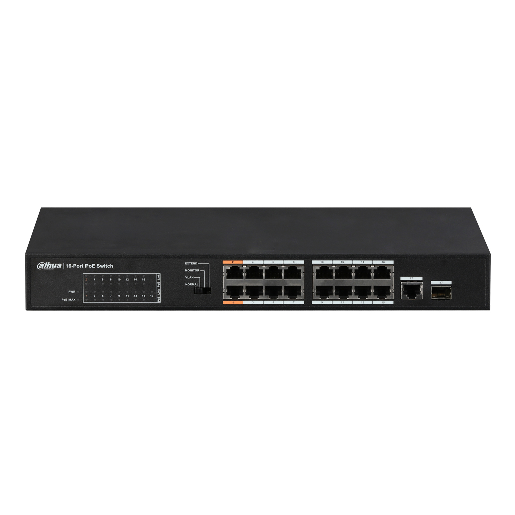 Switch PoE 16 puertos 10/100 + 1 Combo Gigabit RJ45/SFP Uplink 135W Layer2