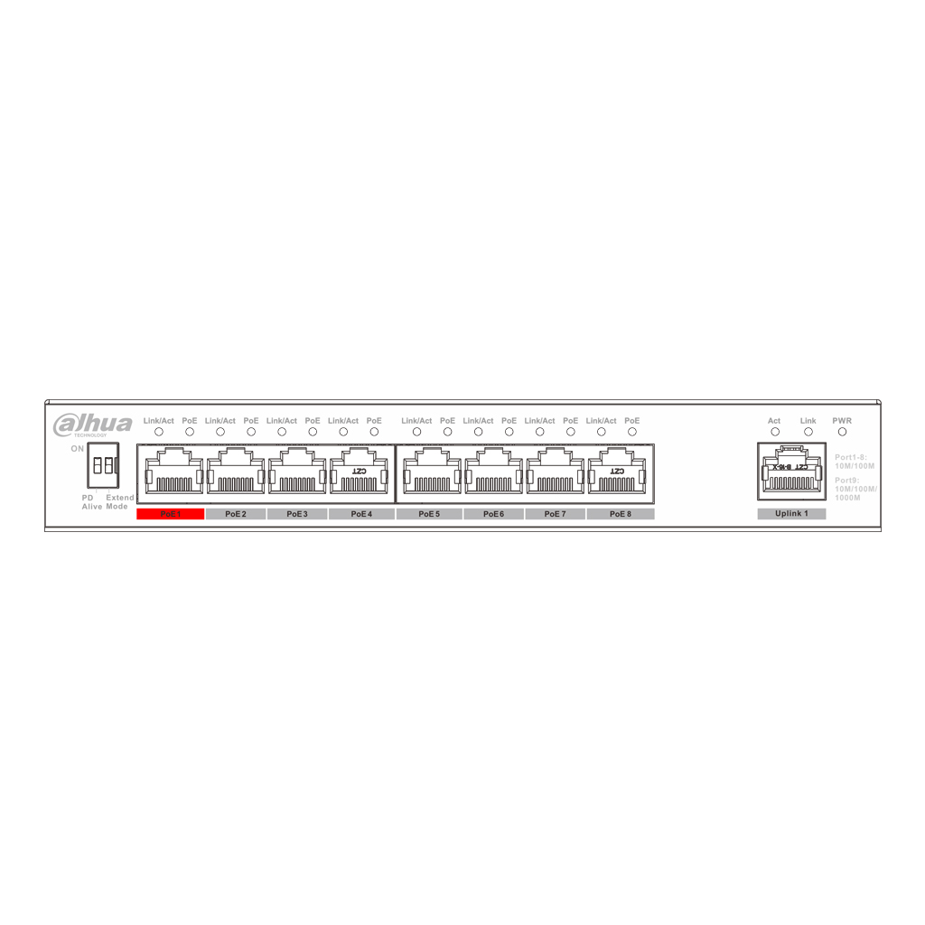 Switch PoE 2.0 8 puertos 10/100 + 1 Uplink Gigabit 96W 802.3at Layer2