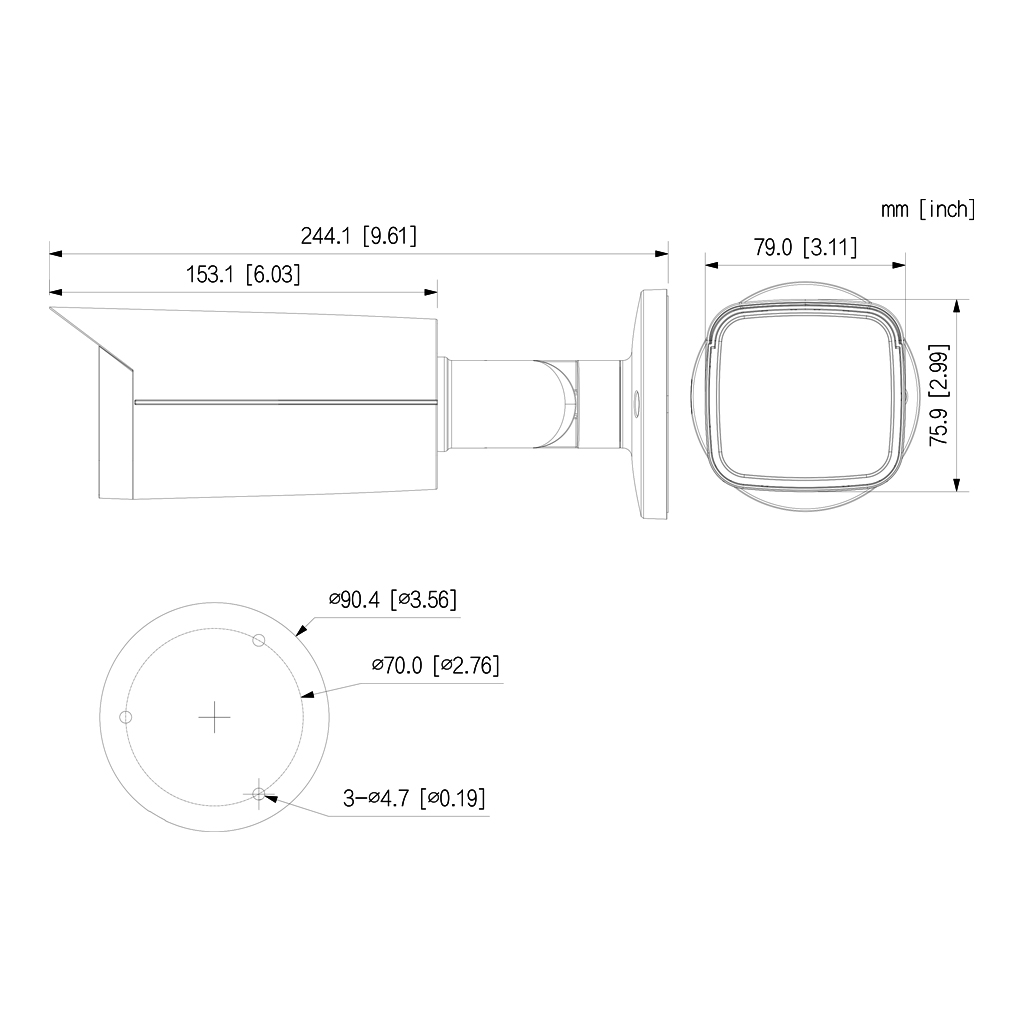 Tubular IP H265 2M DN WDR Starlight IVS SMD IR60m 2.7-13.5VFM IP67 PoE SD AI