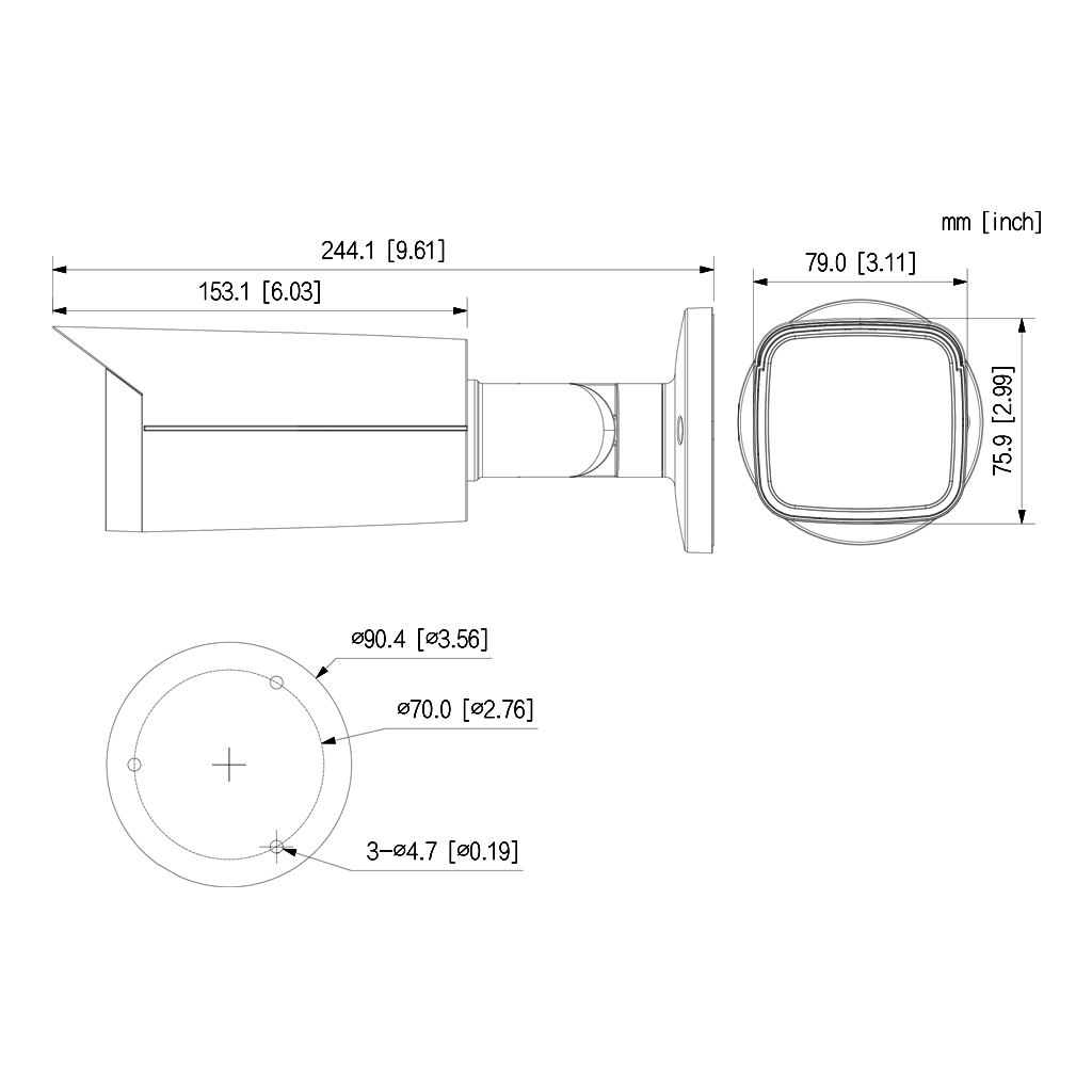 Tubular IP H265 4M DN WDR Starlight IVS SMD IR60m 2.7-13.5VFM IP67 PoE SD AUDIO E/S AI