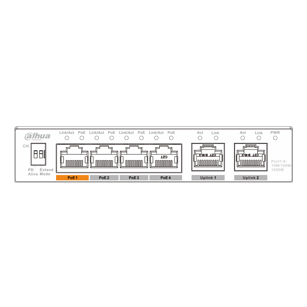 Switch PoE 4 puertos 10/100/1000 +2 Uplink 60W 802.3at Layer 2