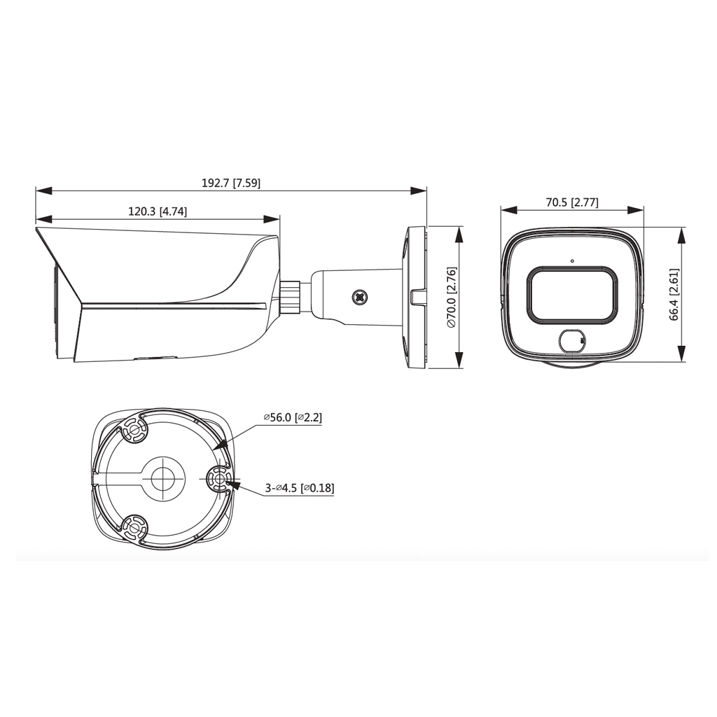 Tubular IP H265 4M FULL COLOR WDR IVS SMD LED30m 2.8mm IP67 PoE SD MIC AUDIO E/S AI