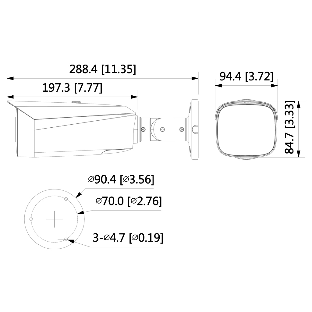 Tubular IP TiOC H265 5M WDR IVS SMD Iluminación 40m 2.8mm IP67 PoE MIC AUDIO E/S AI
