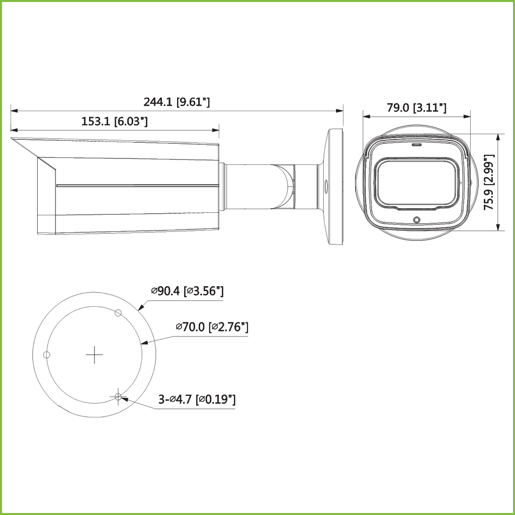 Tubular HDCVI 4M DN WDR Starlight+ IR80m 3.6mm IP67 AUDIO MIC