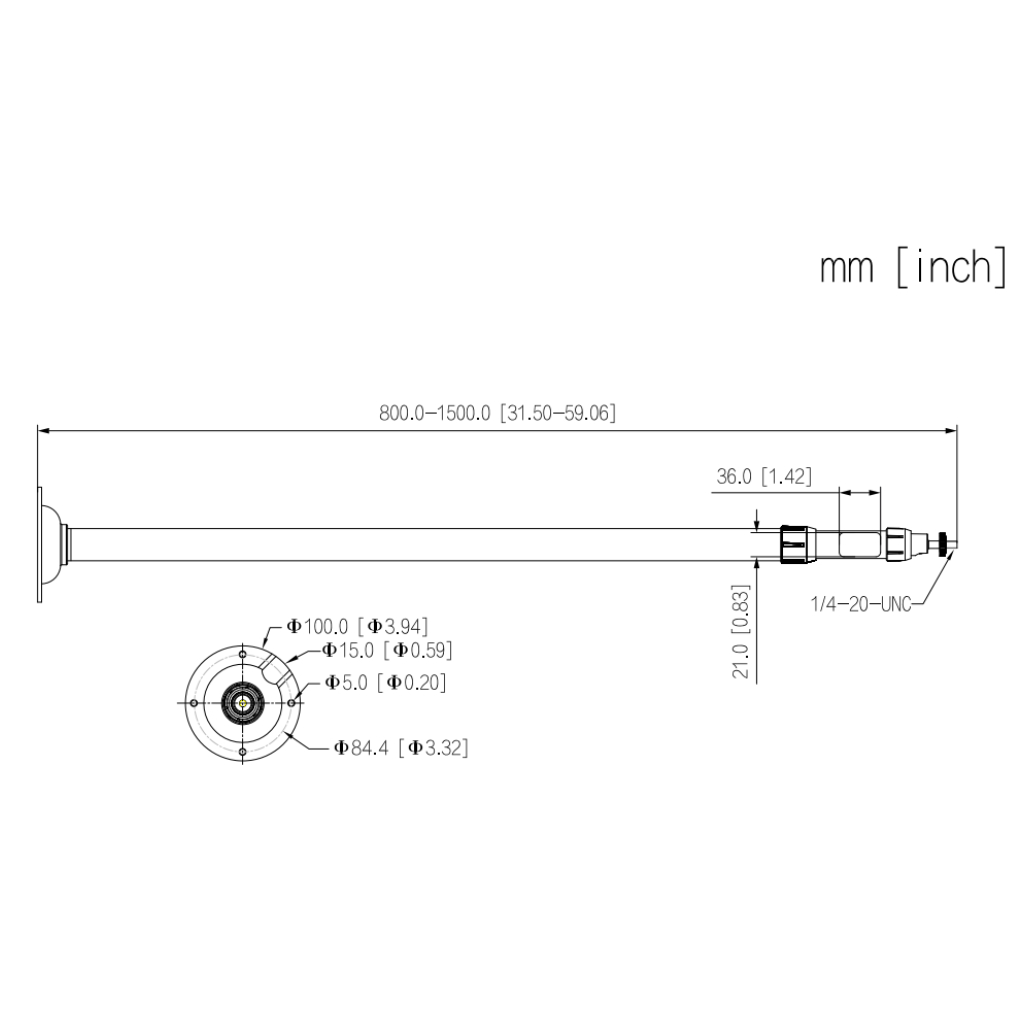 Soporte para montaje en techo de Tubulares. Ajustable 800-1500mm