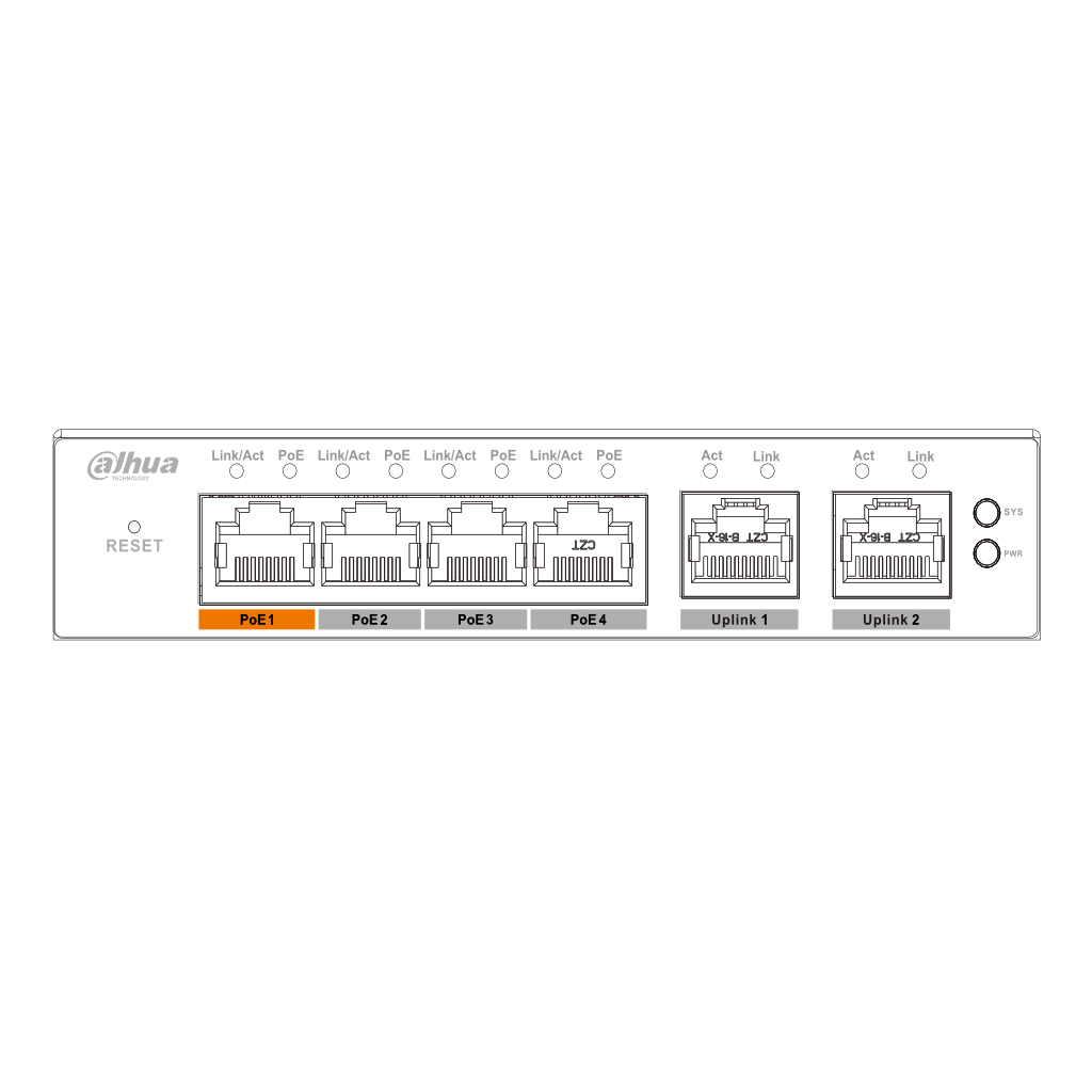 Switch PoE 2.0 4 puertos 10/100 + 2RJ45 Uplink 10/100 60W Manejable en Cloud Layer2