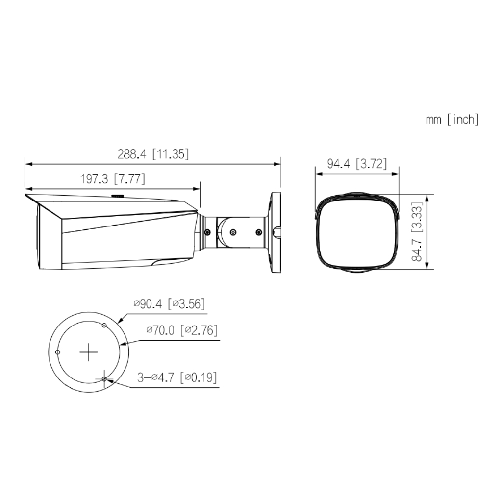 Tubular IP TiOC 2.0 H265 4M WDR IVS SMD Iluminación Dual LED30m/IR30m 3.6mm IP67 PoE MIC AUDIO E/S AI. Color negro