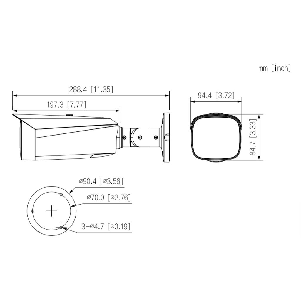 Tubular IP H265 4M FULL COLOR 2.0 WDR140dB LED70m 2.7-12VFM IP67 ePoE SD AUDIO MIC E/S AI