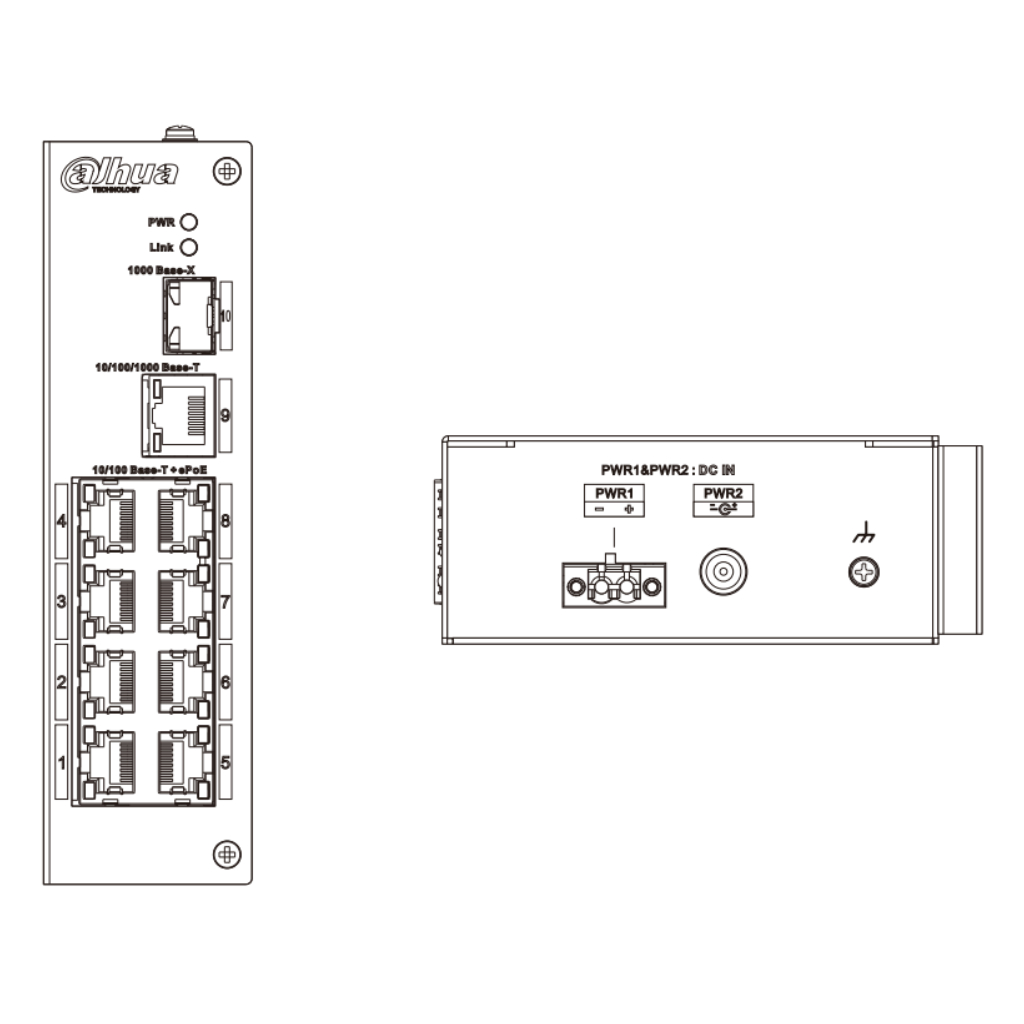 Switch Rango Temp Extendida ePoE 8 puertos 10/100 + 1RJ45 Uplink Gigabit + 1SFP Gigabit 120W No_Manejable Layer 2