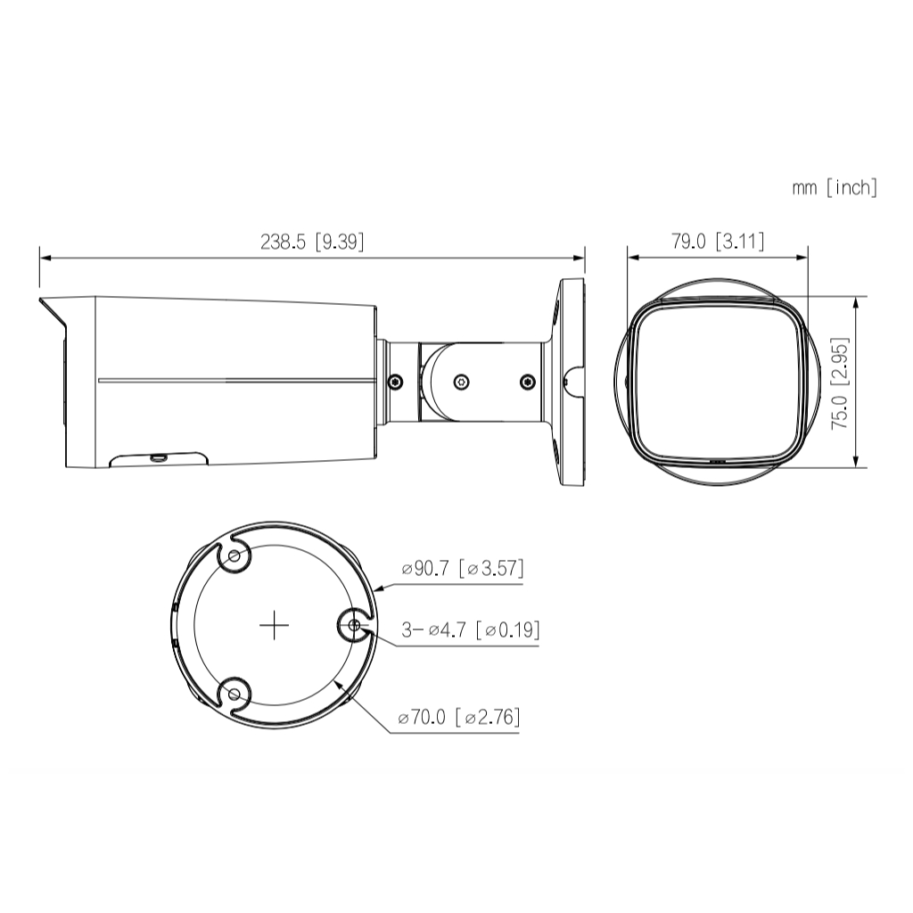 Tubular IP 8M H265 FULL COLOR WDR Iluminación Dual LED60m/IR60m 2.7-13.5mm IP67 PoE MIC AI