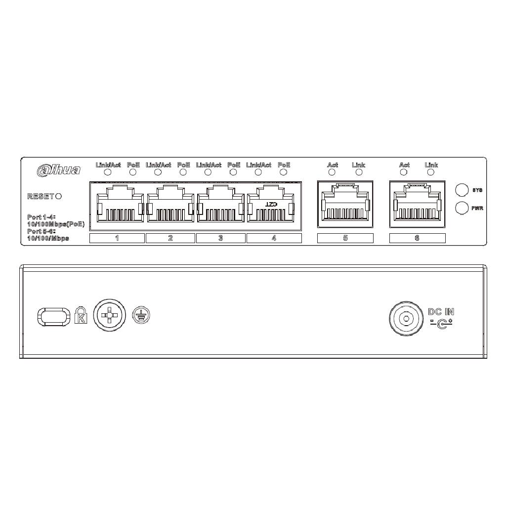 Switch PoE 4 puertos 10/100 + 2RJ45 Uplink 10/100 60W Manejable en Cloud Layer2