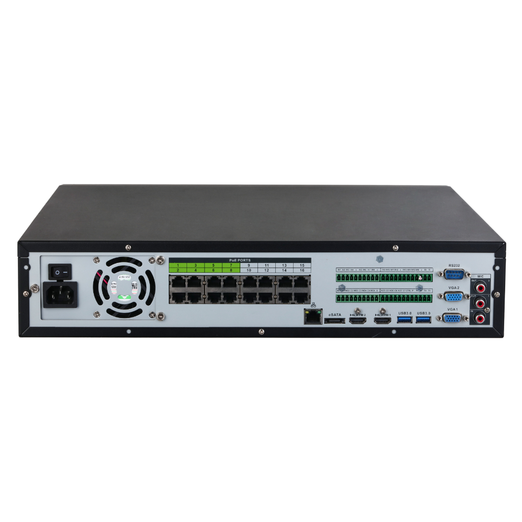 NVR 32ch 384Mbps H265 2xHDMI 16PoE 8HDD E/S RAID 0/1/5/6/10 AI