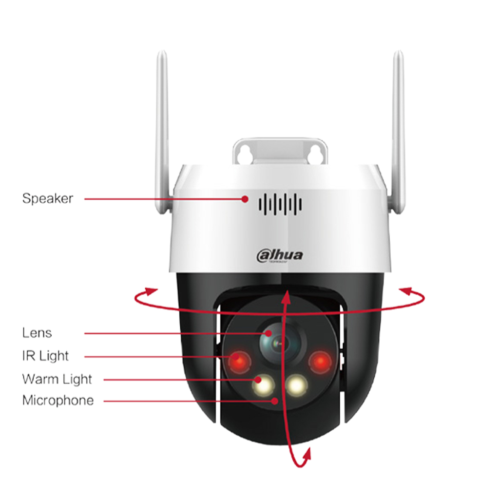 Cámara PT IP 5M H265 FULL COLOR Iluminación Dual LED30m/IR30m IP66 WiFi MIC/Altavoz SD AI