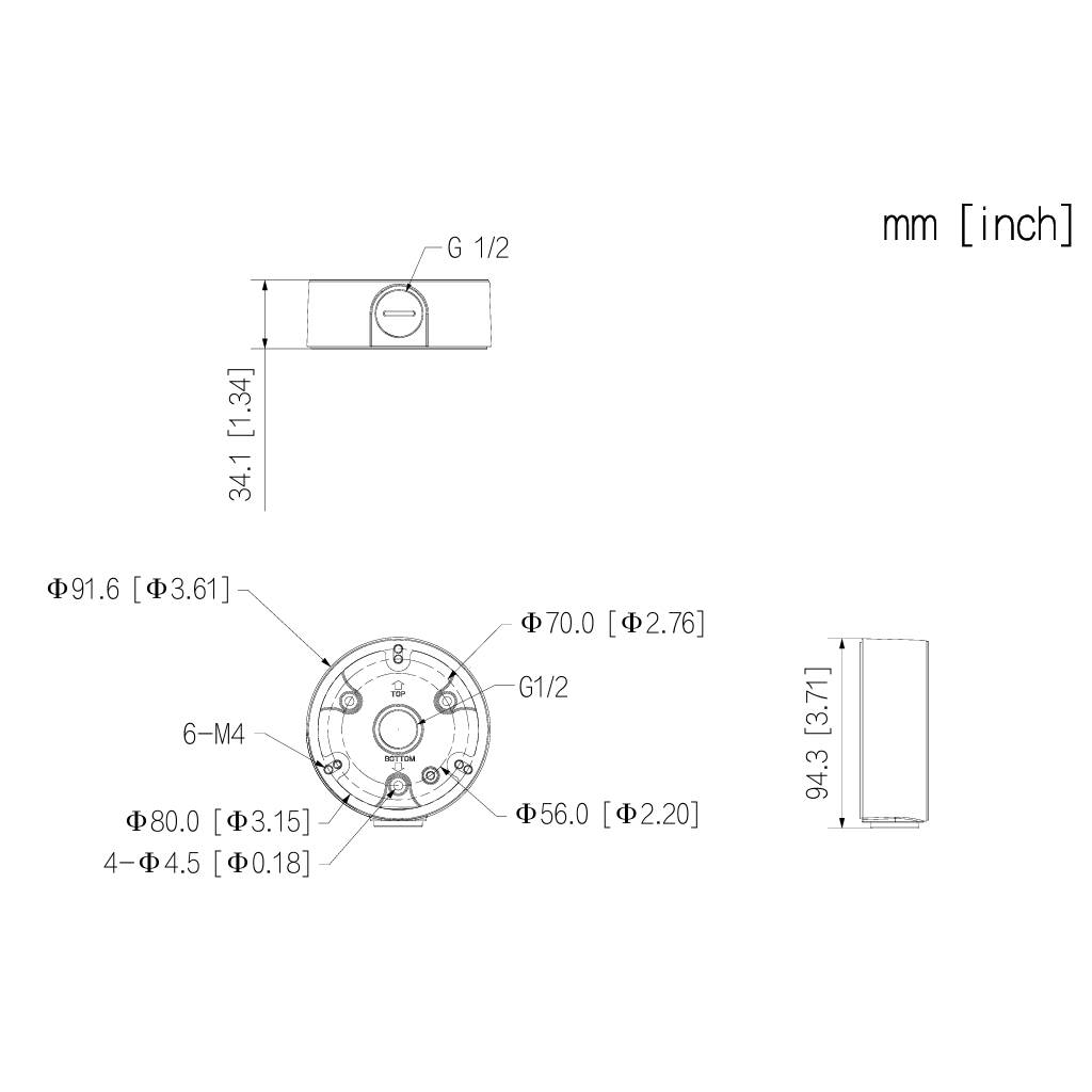 Caja de conexiones para IPC-HFW1/3/5 y HAC-HFW1/2/ME1 con anclaje en 3 puntos