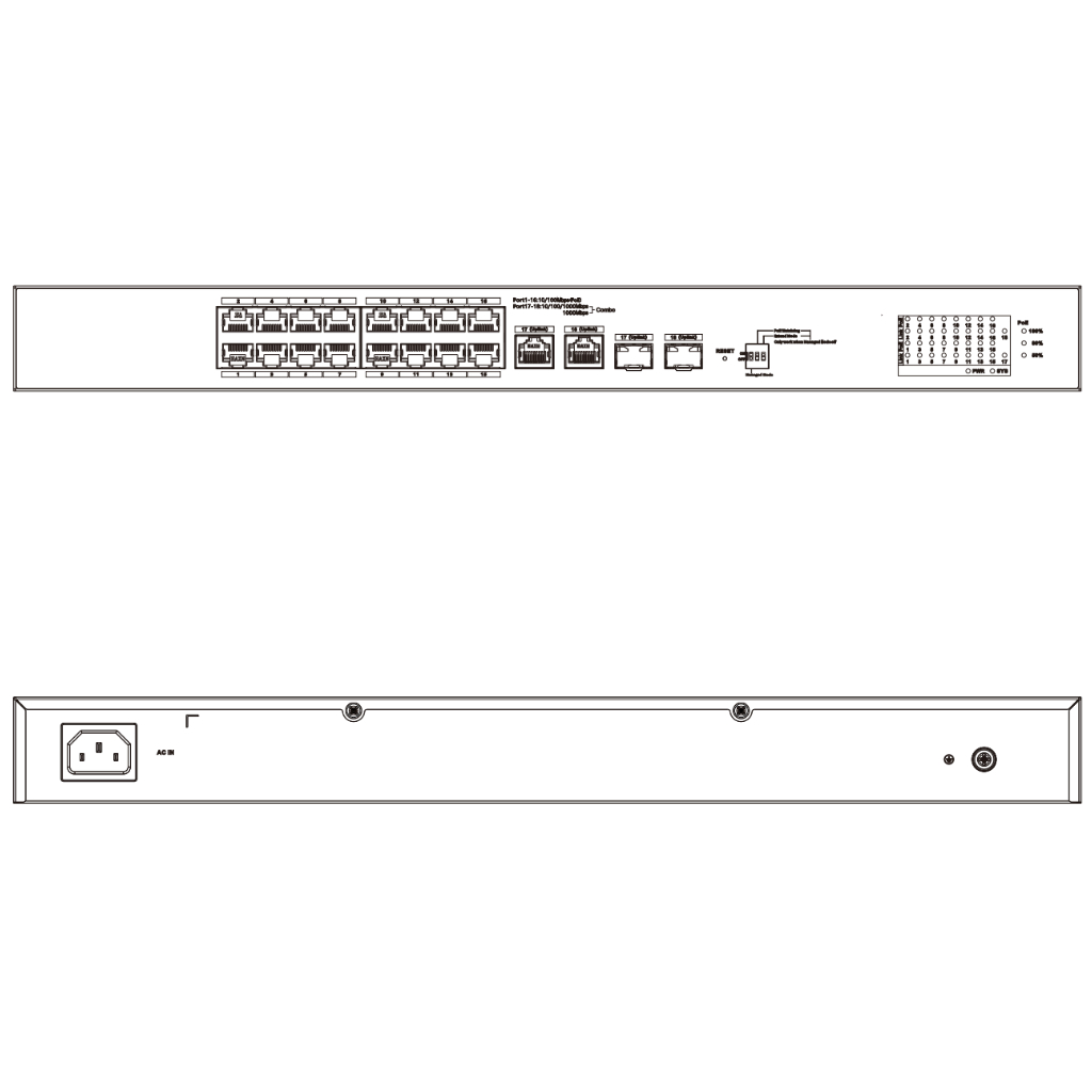 Switch PoE 16 puertos 10/100 + 2 Combo Gigabit RJ45/SFP Uplink 190W Gestionable en Cloud Layer2