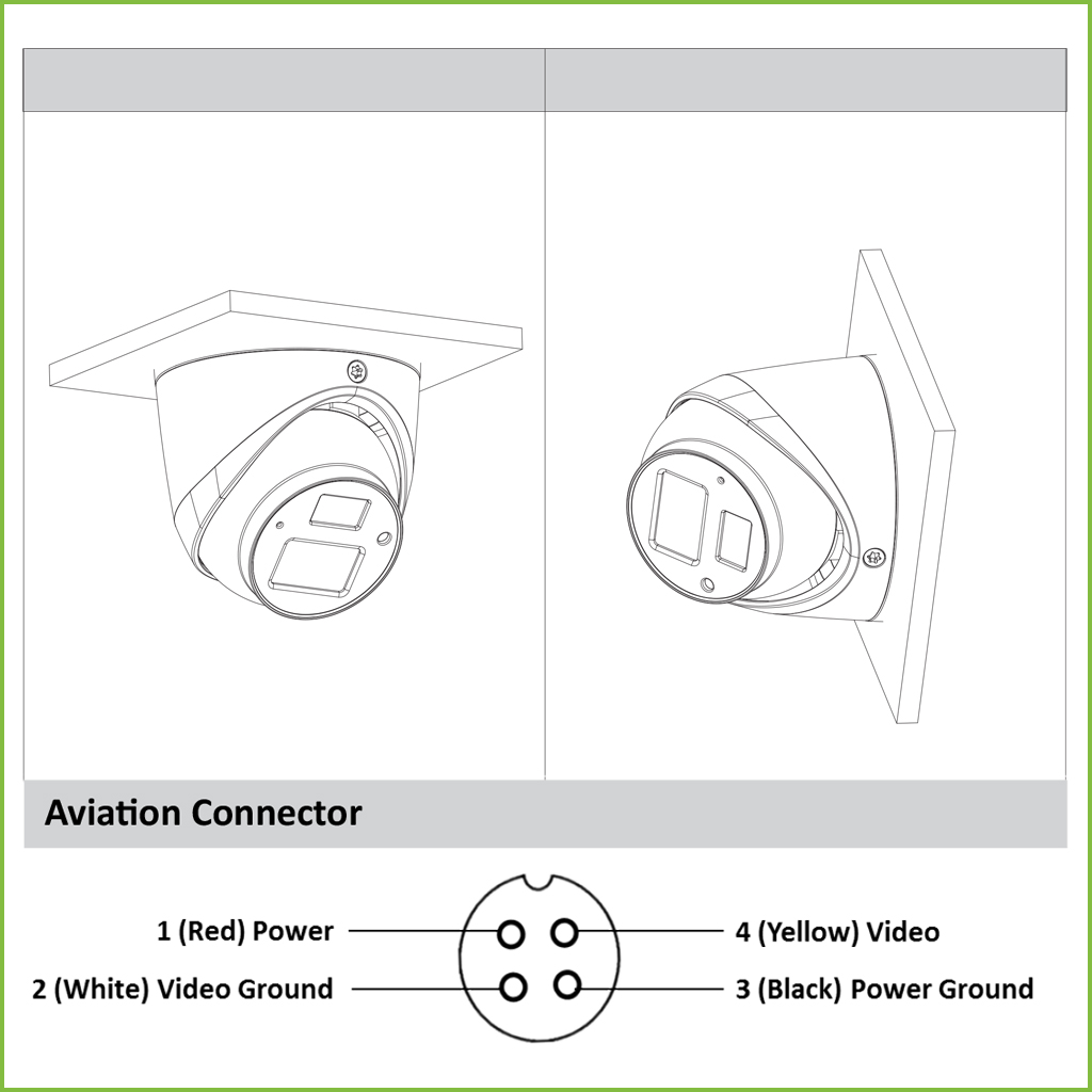 Domo HDCVI 1M 720P DN ICR IR20m 2.8mm IP67 MOVIL conector AVIACION + adaptador a BNC MIC