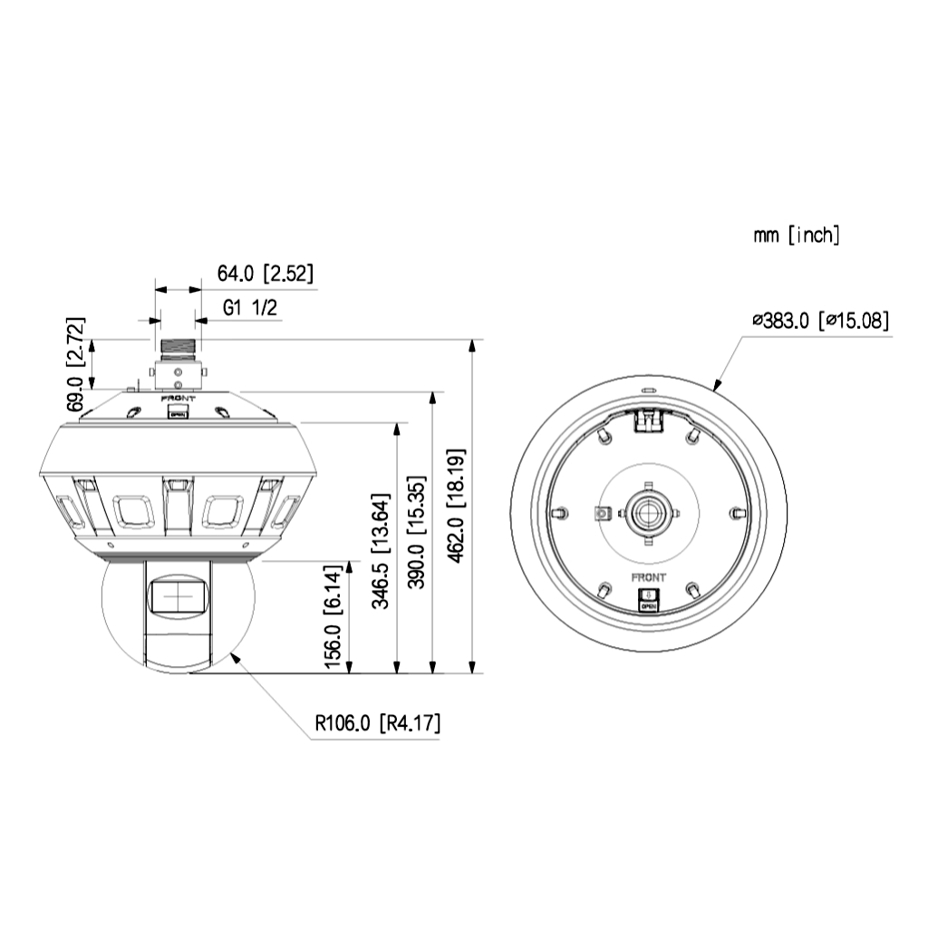 Panorámica 360º 32M Multisensor (8x4M) + Domo PTZ IP 8M H265 IR500m IP66 DC36V AUDIO E/S AI