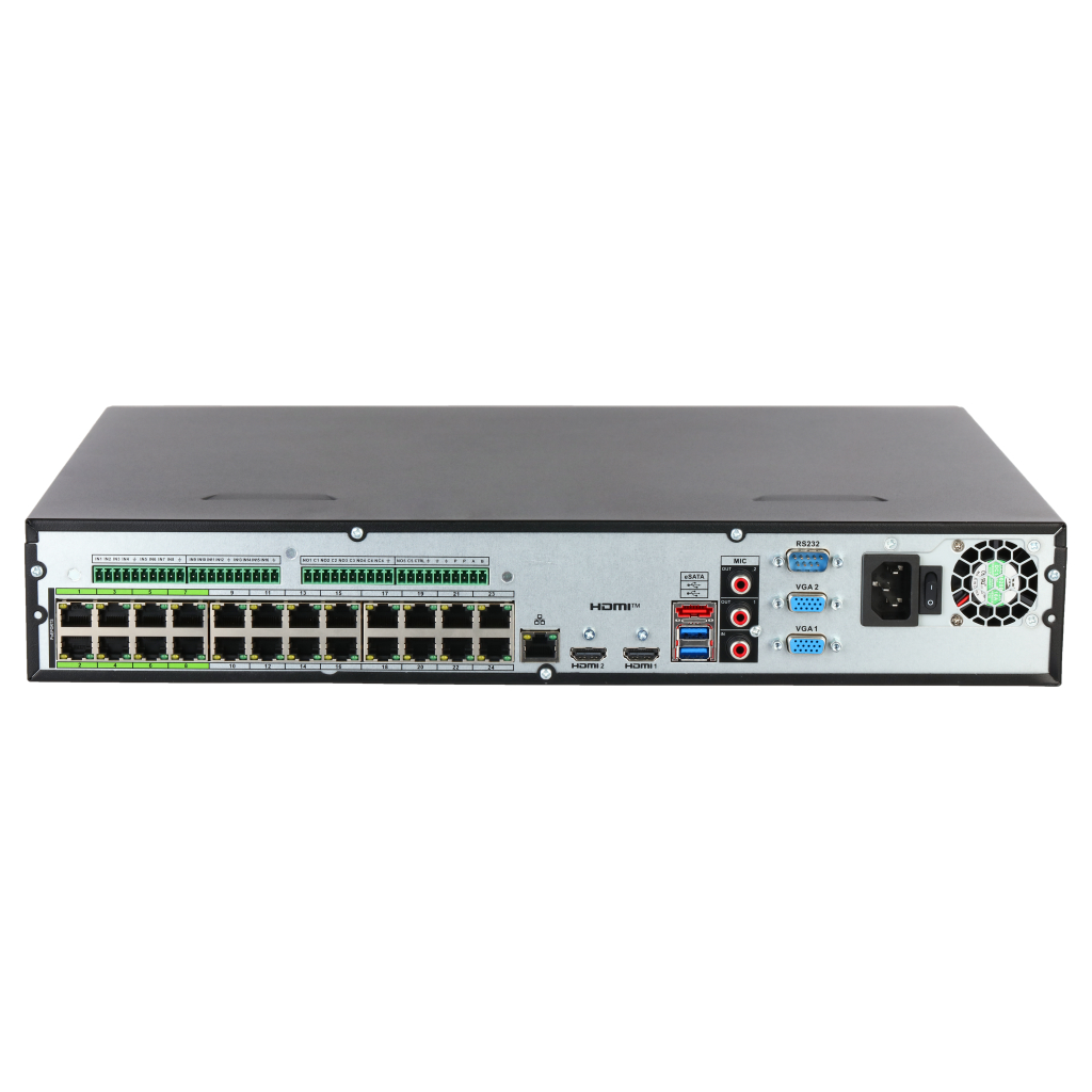 NVR 24ch 448Mbps H265 2xHDMI 24PoE 4HDD E/S AI