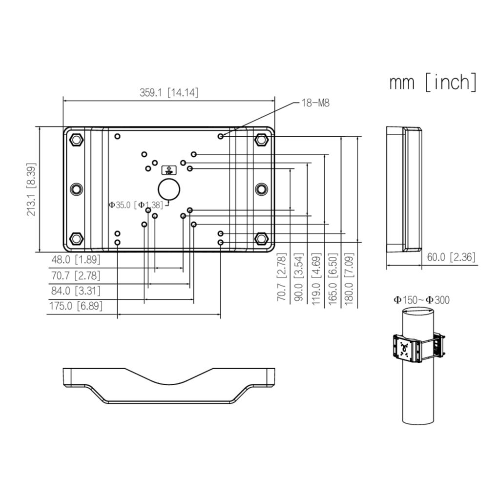 Adaptador a poste para Speed Domo, PTZ y cajas de vigilancia exterior