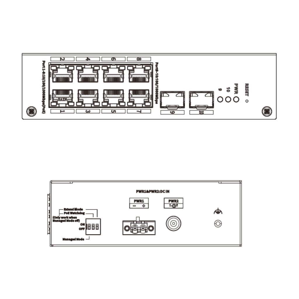 Switch Hardened PoE 8 puertos Gigabit + 2SFP Gigabit 110W Gestionable en Cloud Layer2