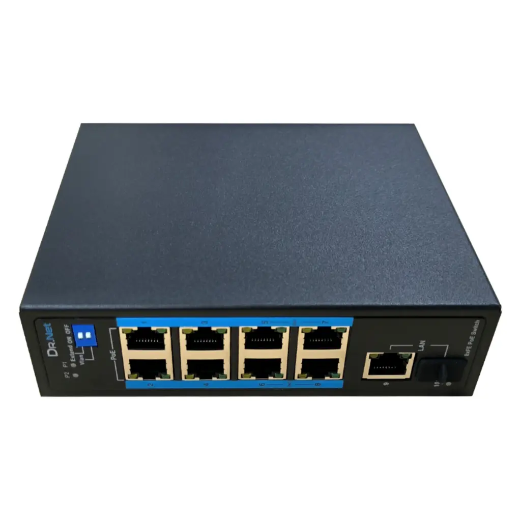 [ISFE10-8P-120W] Switch PoE Industrial 8 puertos 10-100 +1RJ45 Gigabit +1SFP Gigabit 120W No_Gestion.webp