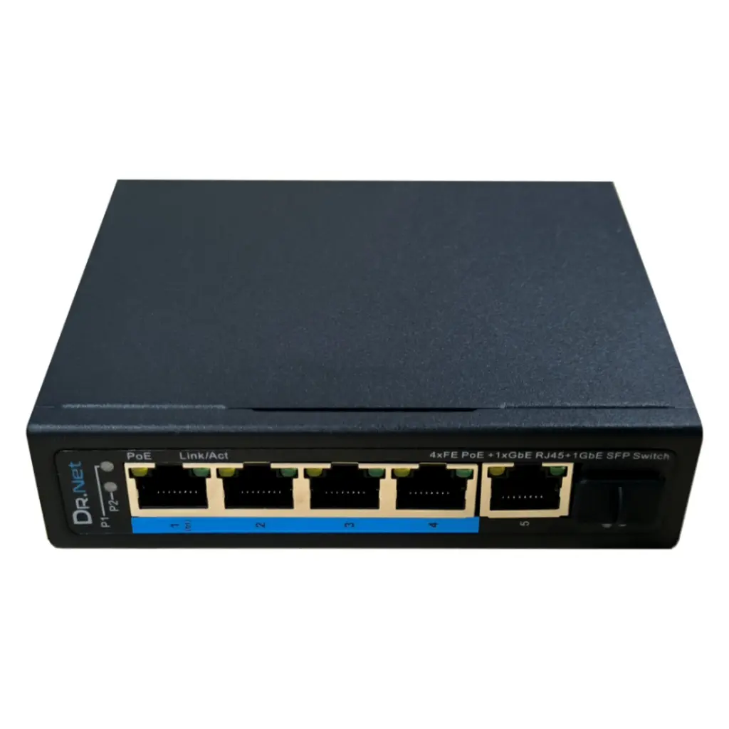 [ISFE06-4P-90W] Switch PoE Industrial 4 puertos 10-100 +1RJ45 Gigabit +1SFP Gigabit 90W No_Gestionab.webp