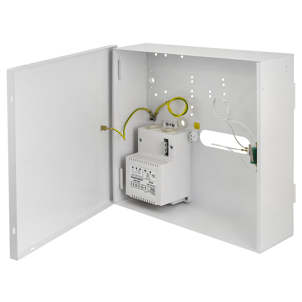 Caja grande para central Paradox. Transformador 40VA. Salida 16V/2.2A / 18V/2A.  280 x 290 x 80 mm