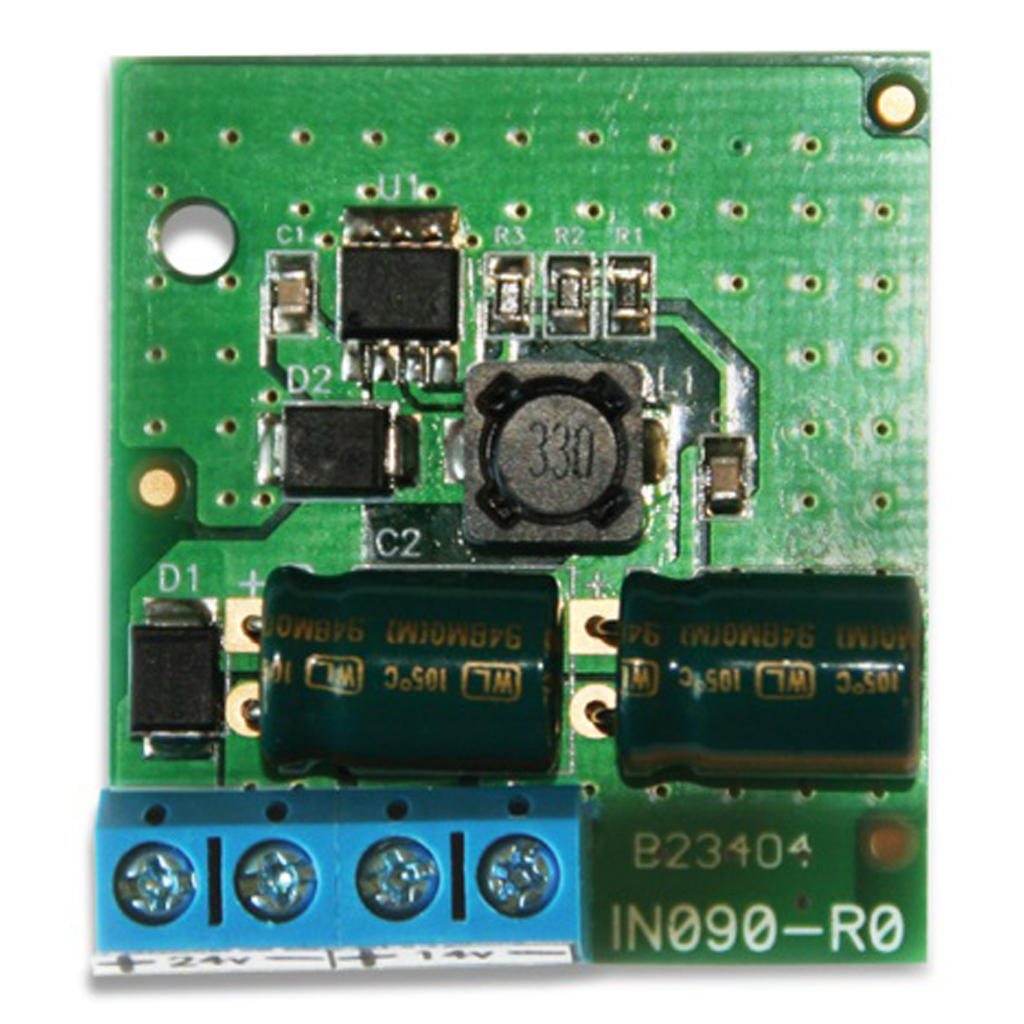 Módulo convertidor 24Vdc/12Vdc. Reductor de tensión 24V a 14V. Salida de 1A.