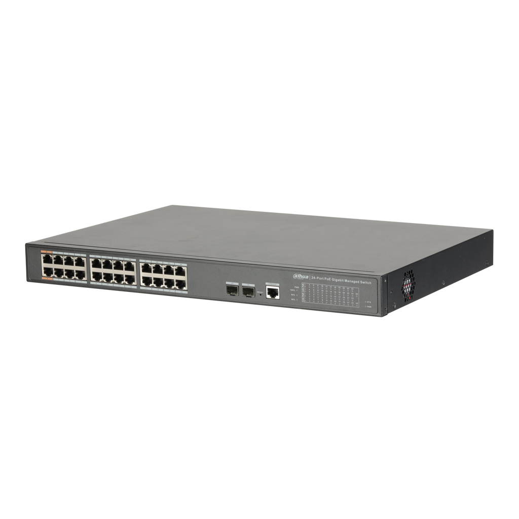 Switch PoE 24 puertos 10/100/1000 + 2 Uplink Gigabit SFP 360W 802.3at Manejable Layer2