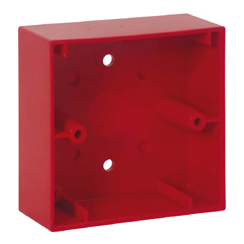 Caja para montaje de pulsadores rojo IQ8 de diseño compacto en superficie para tubo visto o empotrado.