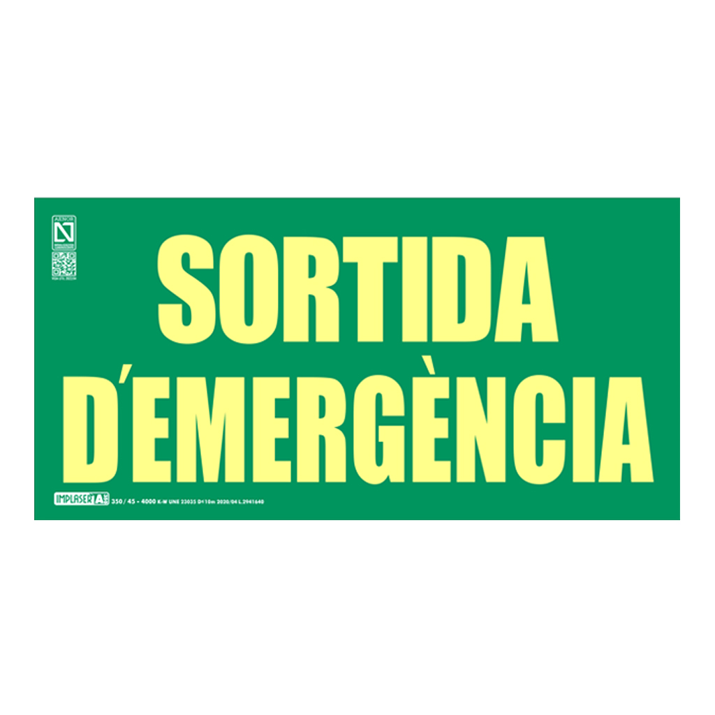 Senyal sortida d'emergència en català Clase A 29,7x14,8cm
