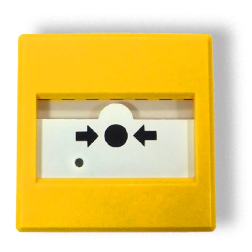 Pulsador de Alarma manual para disparo de extinción automática. Color Amarillo