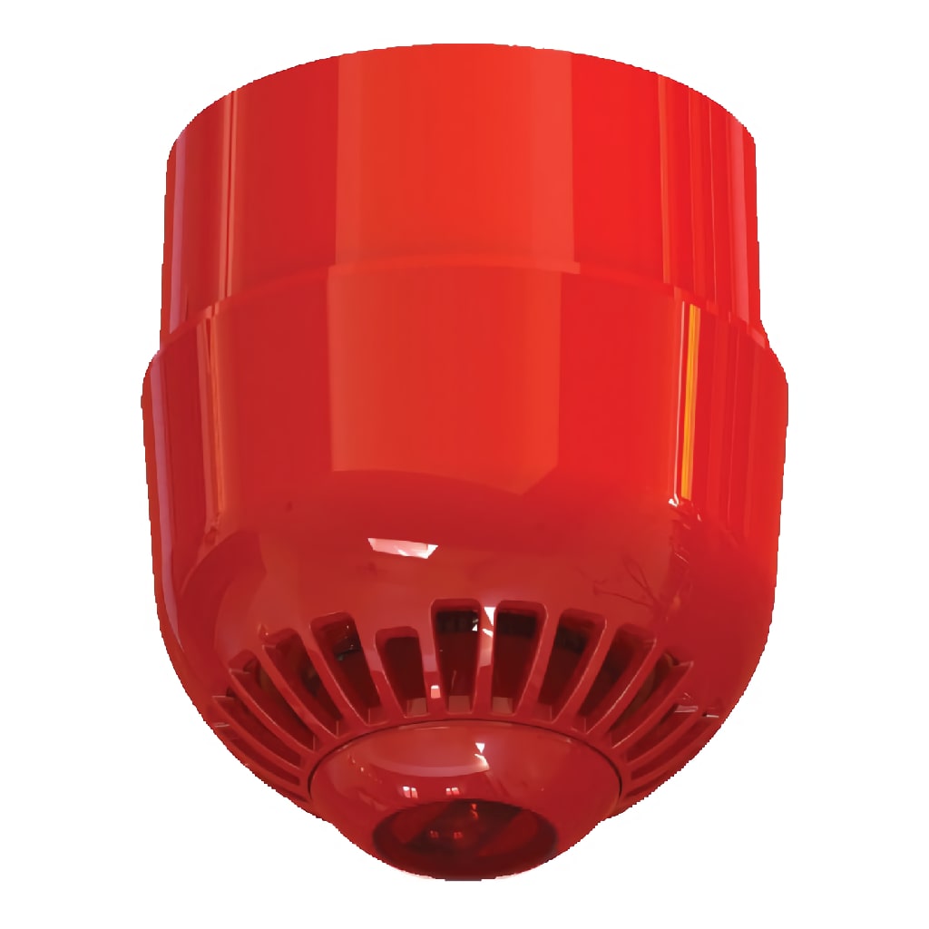 Sirena de policarbonato para exterior. Montaje en techo. Lámpara lanzadestellos rojo. 85 a 97 dB. IP65