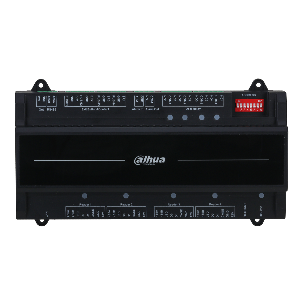 Controladora 4 Puertas / 1 Dirección para Carril DIN IP Wiegand RS-485