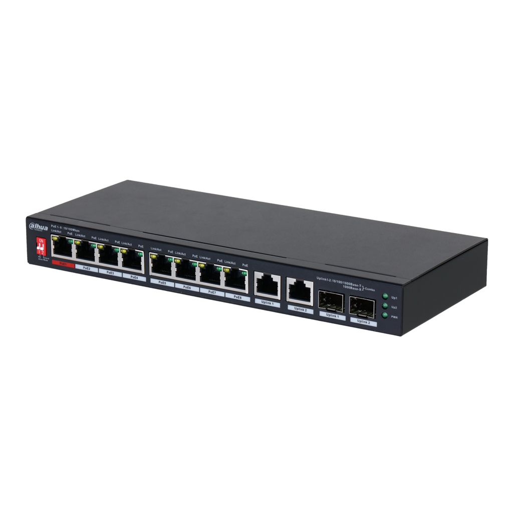Switch PoE 2.0 8 puertos 10/100 + 2 Combo Gigabit RJ45/SFP Uplink 96W 802.3at Layer2