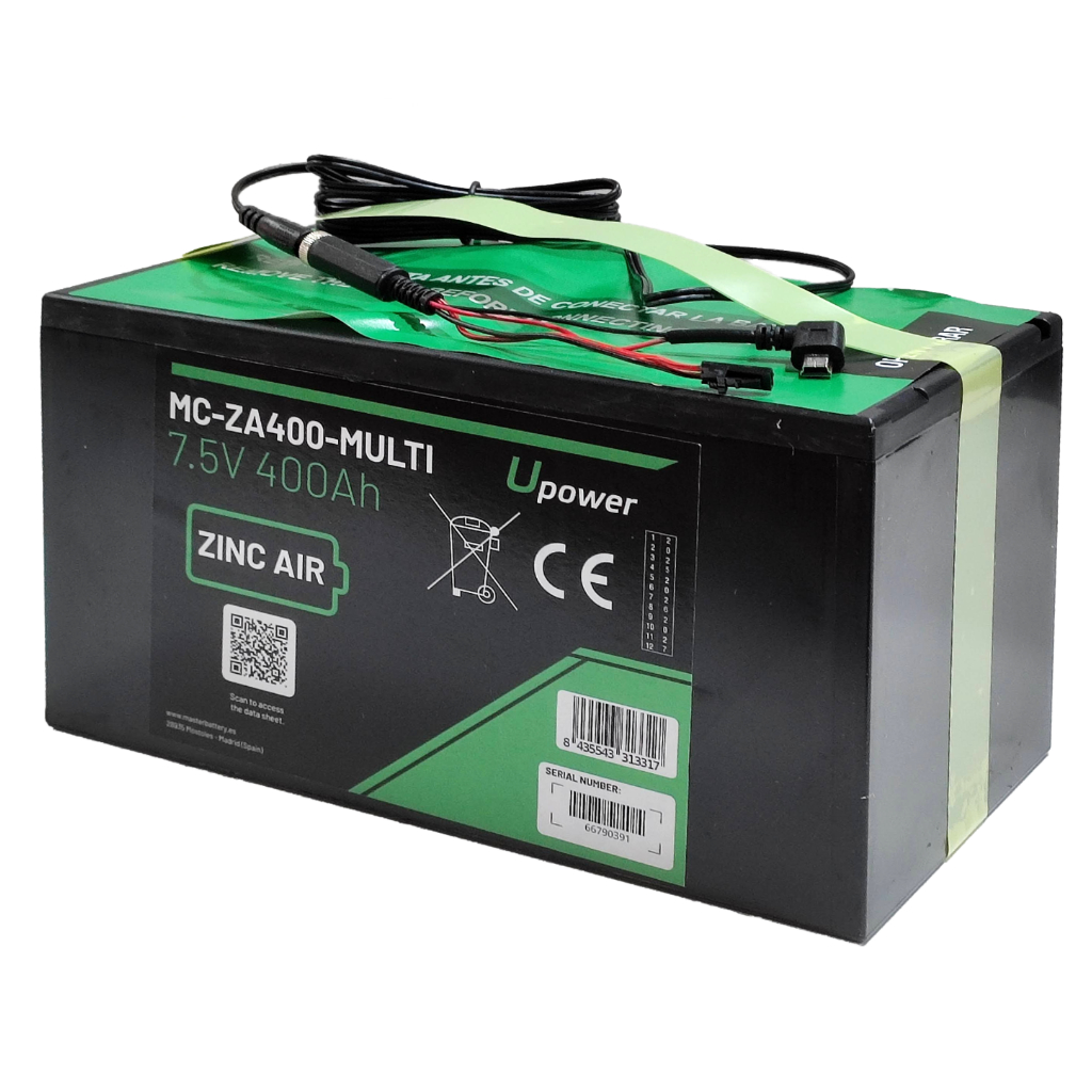 Batería de Zinc-Aire 7.5V-400Ah. Triple conector DC: Jack, mini USB y mólex