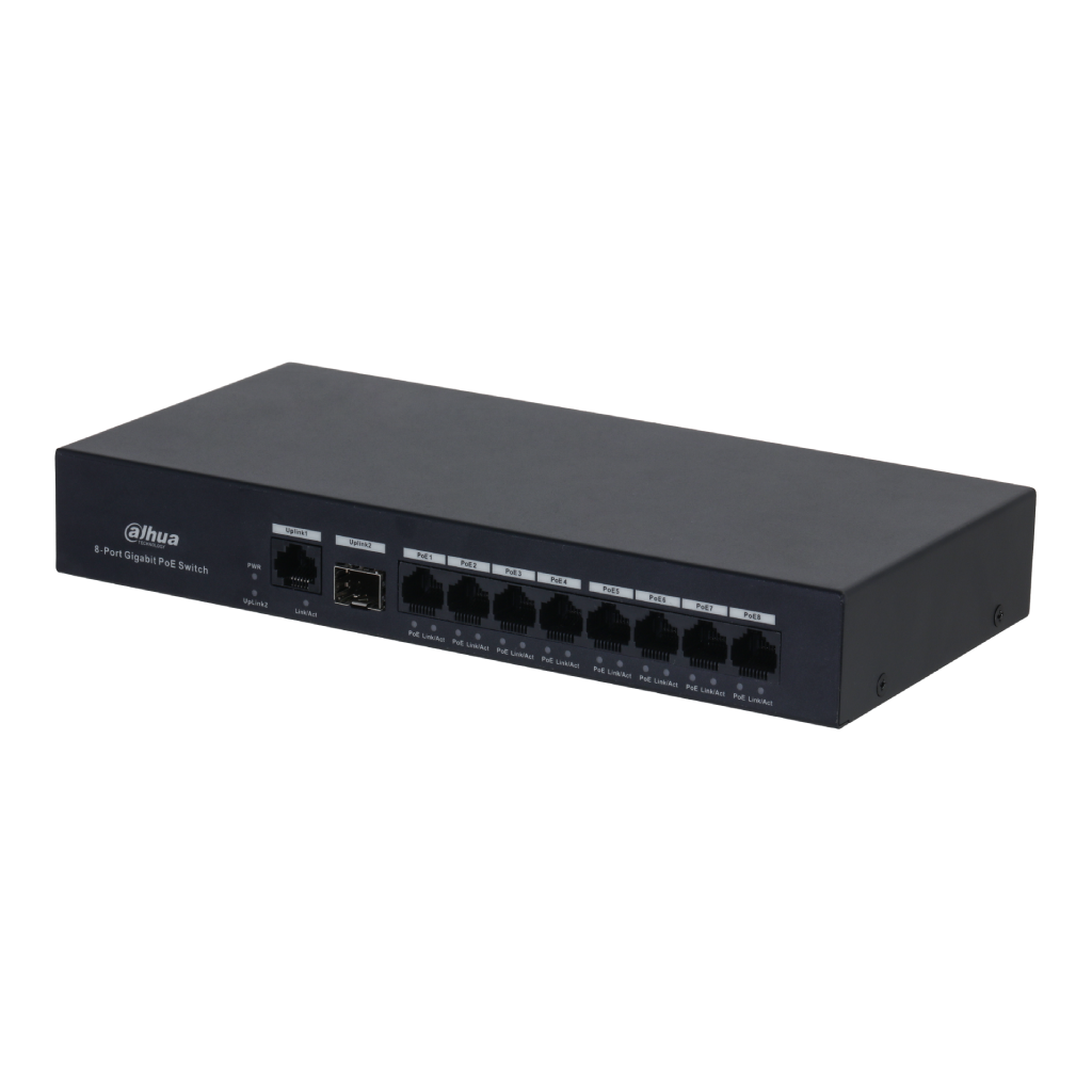 Switch PoE 8 puertos Gigabit +1RJ45 Uplink Gigabit +1SFP 65W 802.3at Layer2