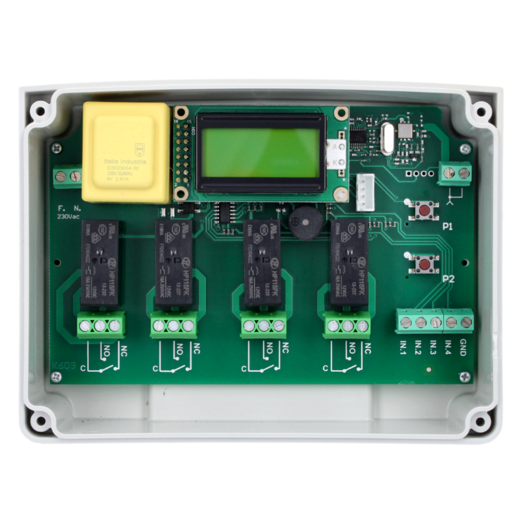 Receptor RF 433MHz de 4 relés con display LCD - 100 usuarios